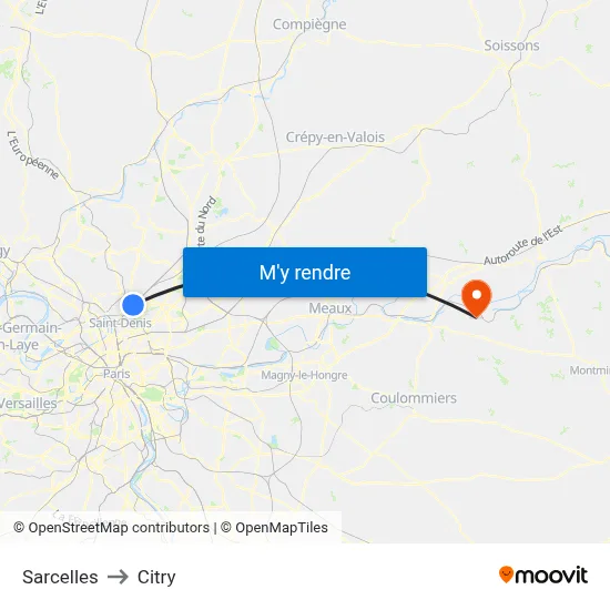 Sarcelles to Citry map