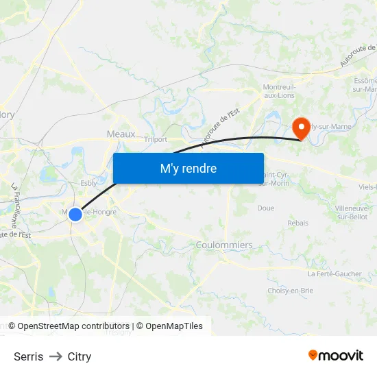 Serris to Citry map