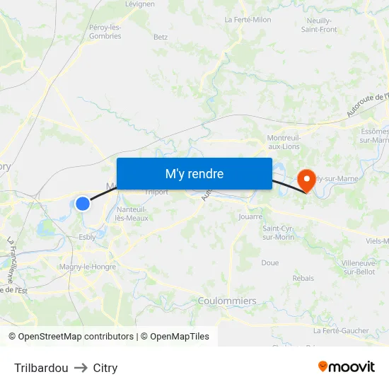 Trilbardou to Citry map