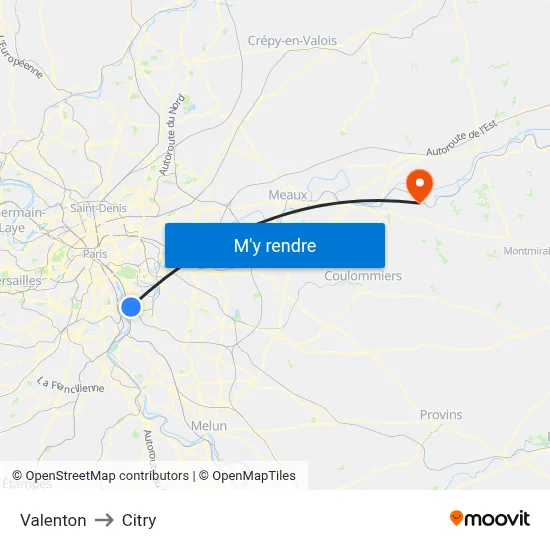 Valenton to Citry map