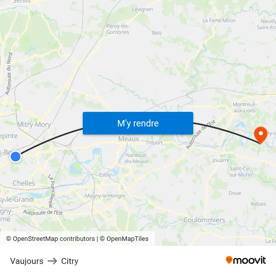 Vaujours to Citry map