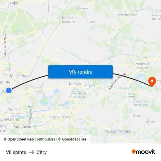 Villepinte to Citry map