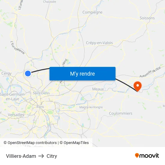 Villiers-Adam to Citry map