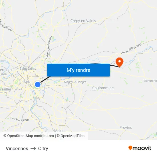 Vincennes to Citry map
