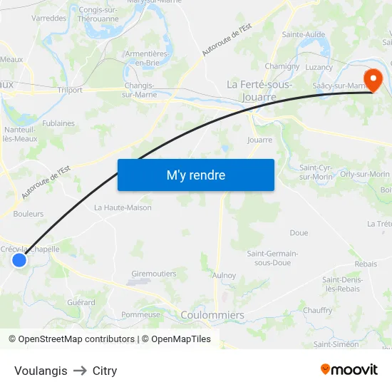 Voulangis to Citry map