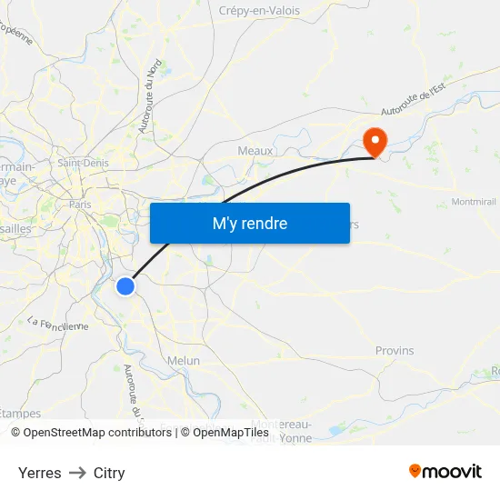 Yerres to Citry map
