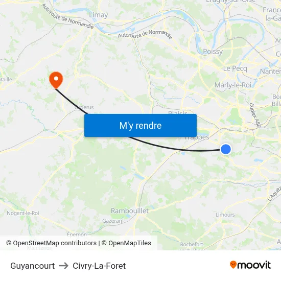 Guyancourt to Civry-La-Foret map