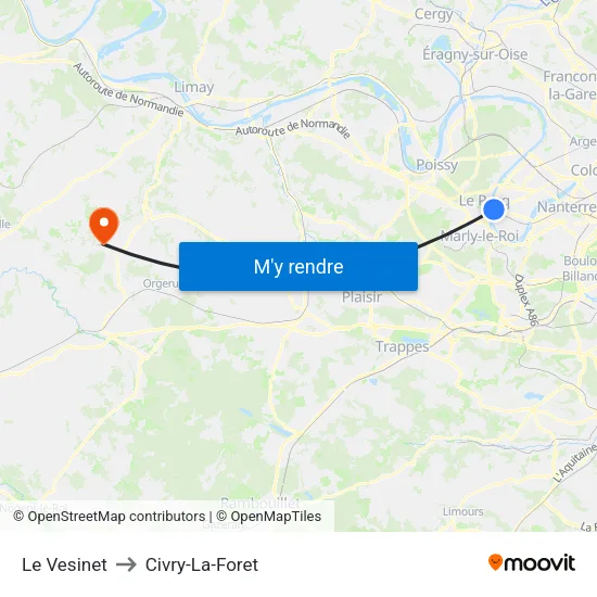 Le Vesinet to Civry-La-Foret map