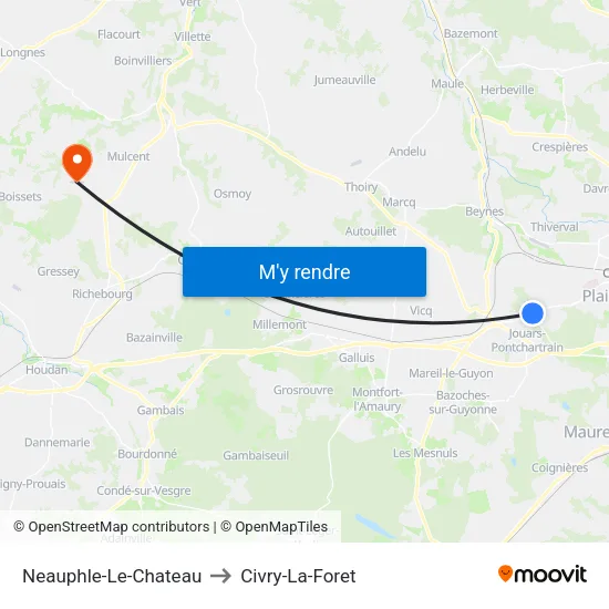 Neauphle-Le-Chateau to Civry-La-Foret map
