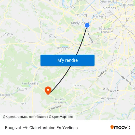 Bougival to Clairefontaine-En-Yvelines map