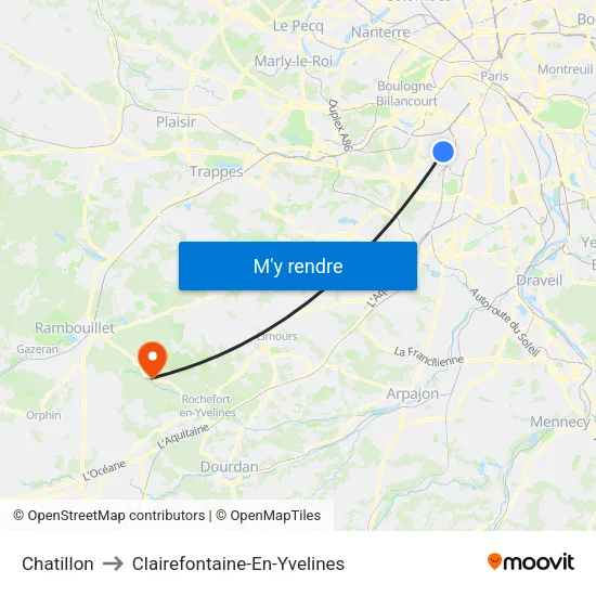 Chatillon to Clairefontaine-En-Yvelines map