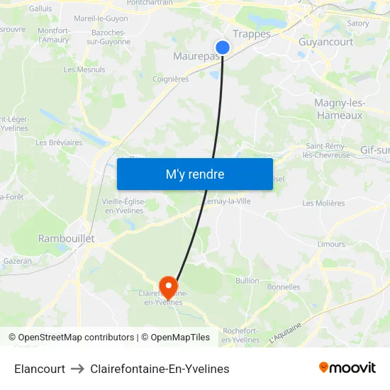 Elancourt to Clairefontaine-En-Yvelines map