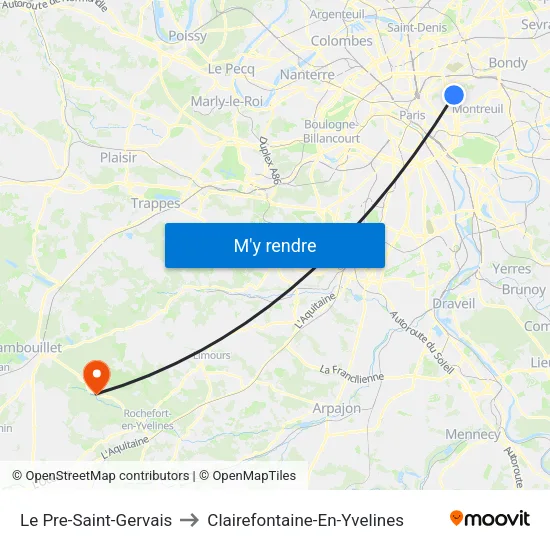 Le Pre-Saint-Gervais to Clairefontaine-En-Yvelines map