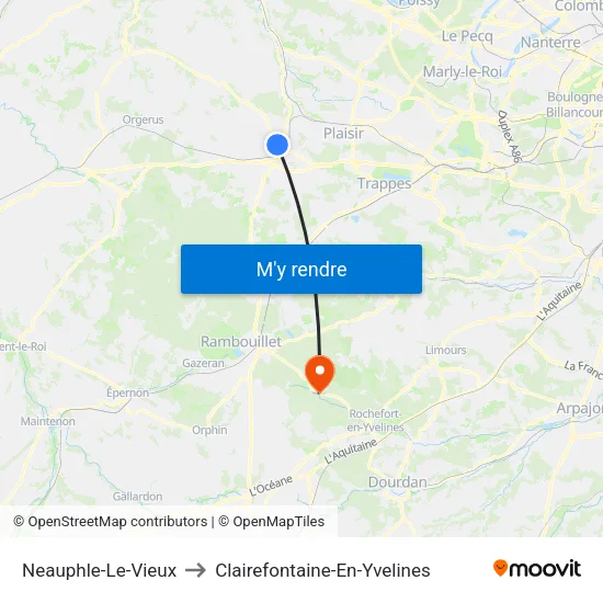 Neauphle-Le-Vieux to Clairefontaine-En-Yvelines map