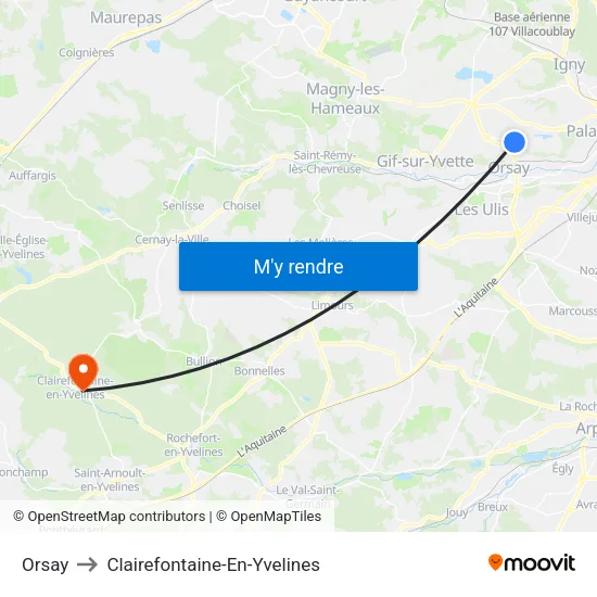 Orsay to Clairefontaine-En-Yvelines map