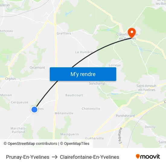 Prunay-En-Yvelines to Clairefontaine-En-Yvelines map