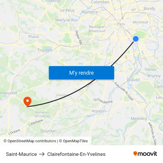 Saint-Maurice to Clairefontaine-En-Yvelines map