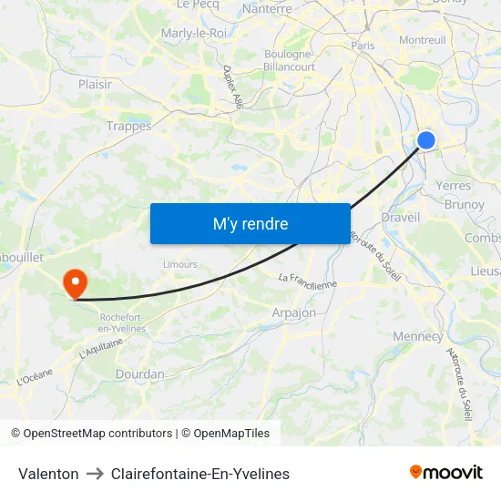 Valenton to Clairefontaine-En-Yvelines map