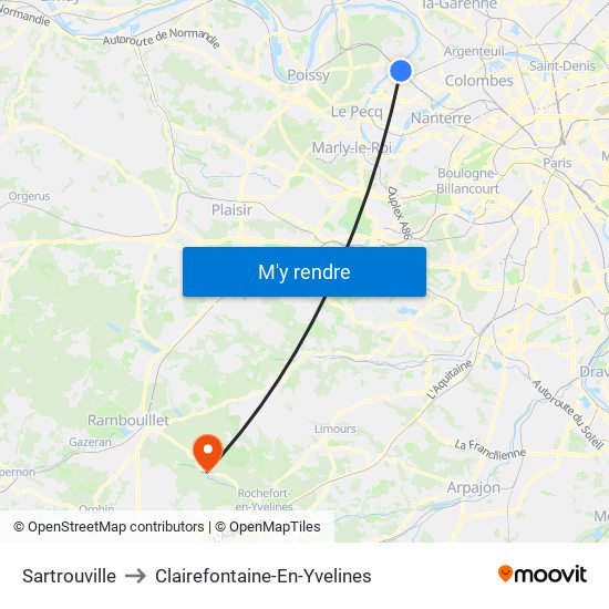 Sartrouville to Clairefontaine-En-Yvelines map