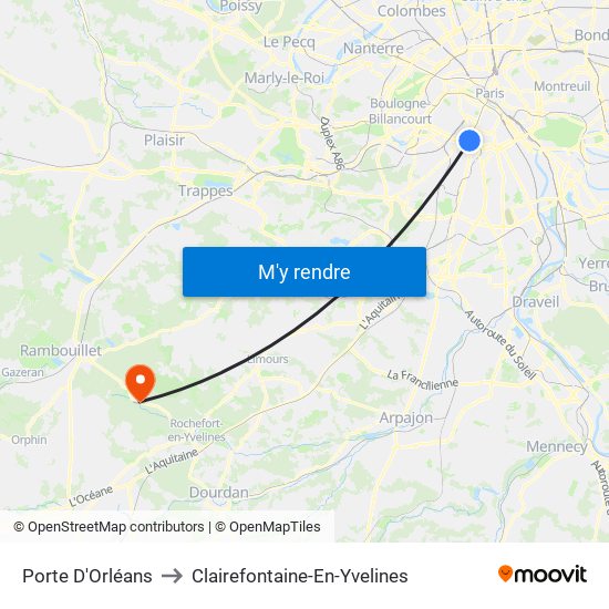 Porte D'Orléans to Clairefontaine-En-Yvelines map