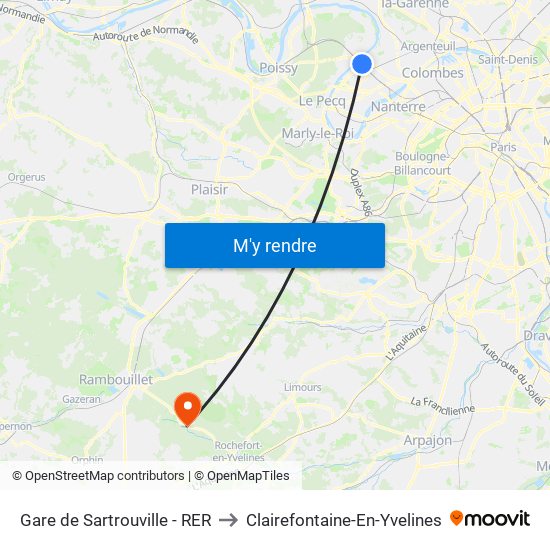 Gare de Sartrouville - RER to Clairefontaine-En-Yvelines map