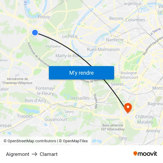 Aigremont to Clamart map