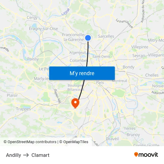 Andilly to Clamart map