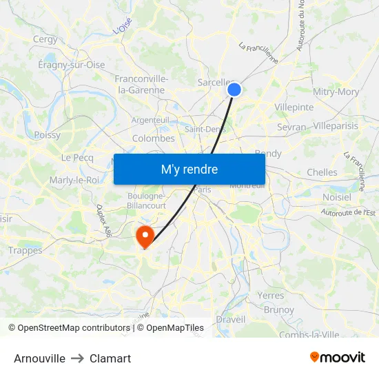 Arnouville to Clamart map