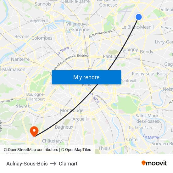 Aulnay-Sous-Bois to Clamart map