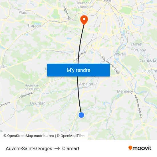 Auvers-Saint-Georges to Clamart map