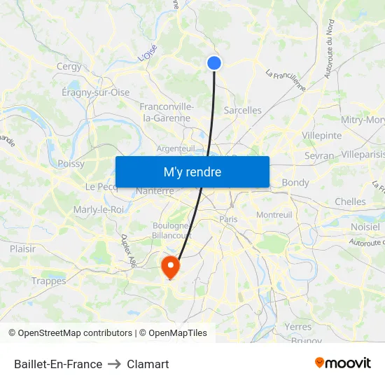 Baillet-En-France to Clamart map