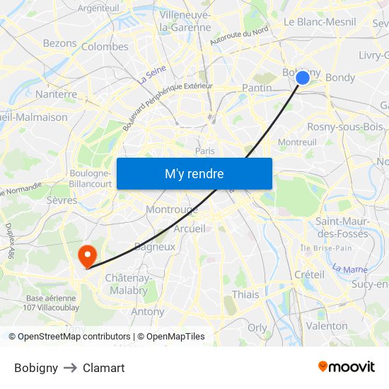 Bobigny to Clamart map