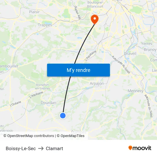 Boissy-Le-Sec to Clamart map