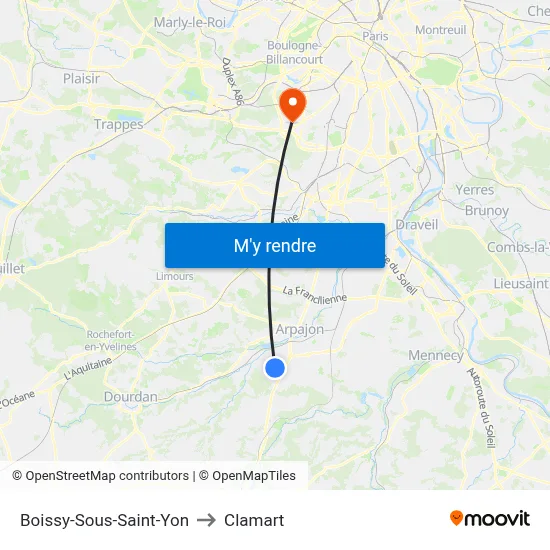 Boissy-Sous-Saint-Yon to Clamart map
