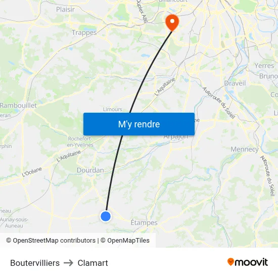 Boutervilliers to Clamart map