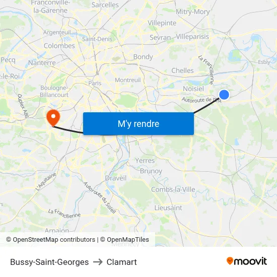Bussy-Saint-Georges to Clamart map