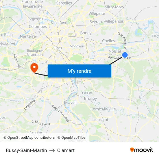 Bussy-Saint-Martin to Clamart map