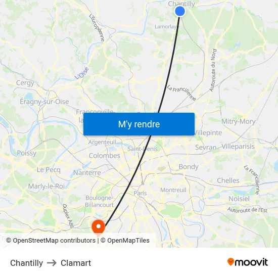 Chantilly to Clamart map