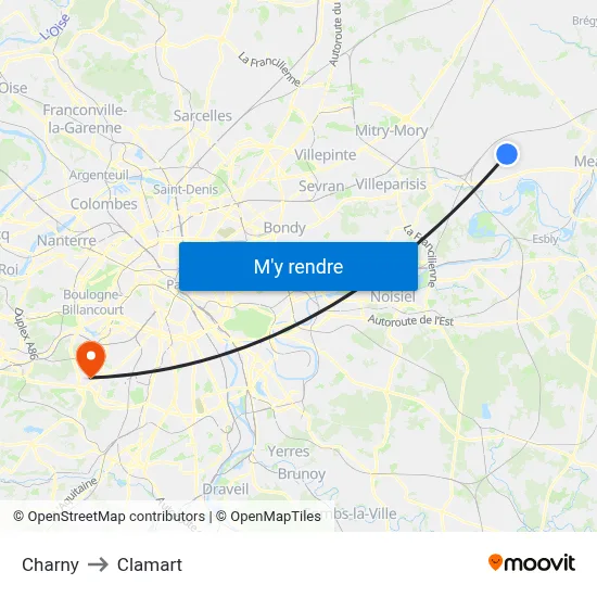 Charny to Clamart map