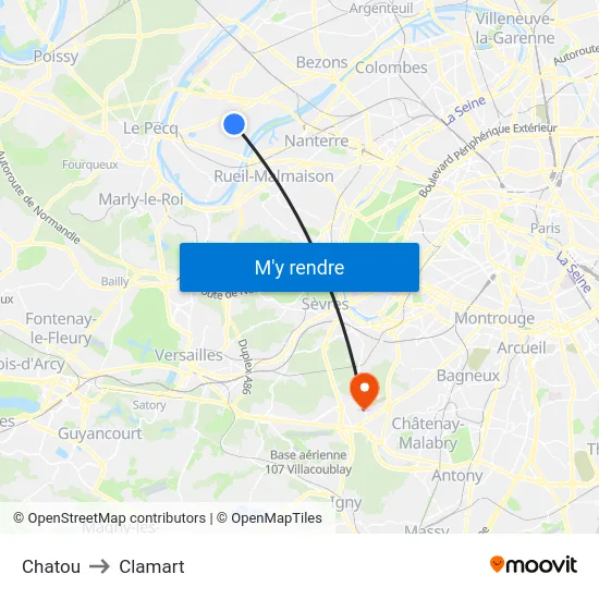 Chatou to Clamart map