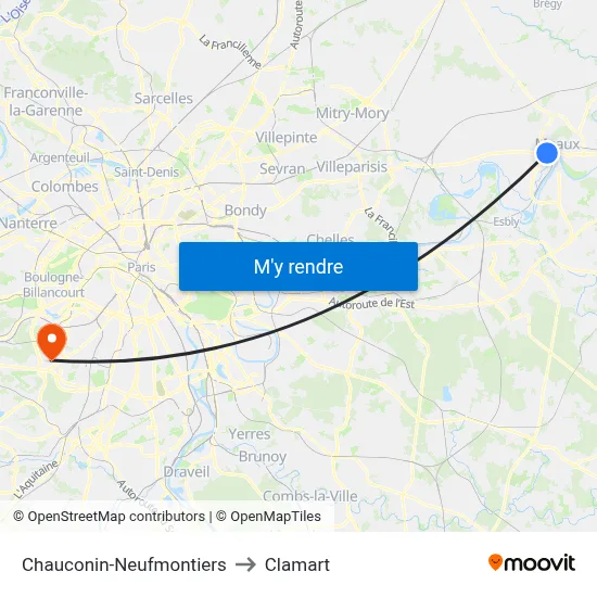Chauconin-Neufmontiers to Clamart map