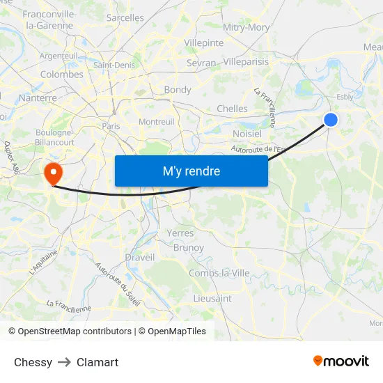Chessy to Clamart map
