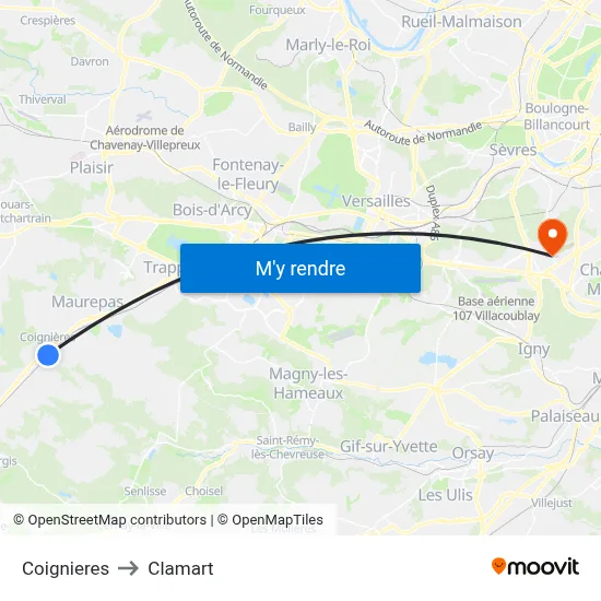 Coignieres to Clamart map