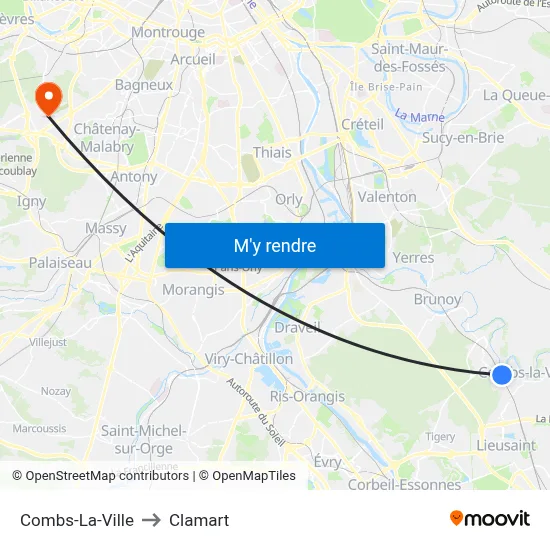 Combs-La-Ville to Clamart map
