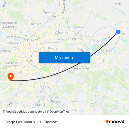 Cregy-Les-Meaux to Clamart map