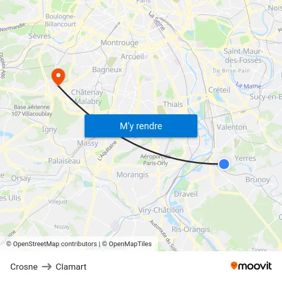 Crosne to Clamart map