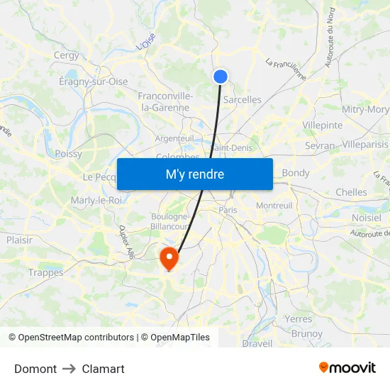 Domont to Clamart map