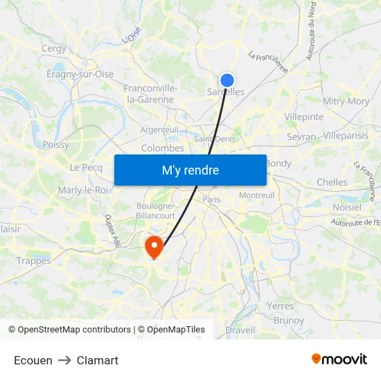 Ecouen to Clamart map