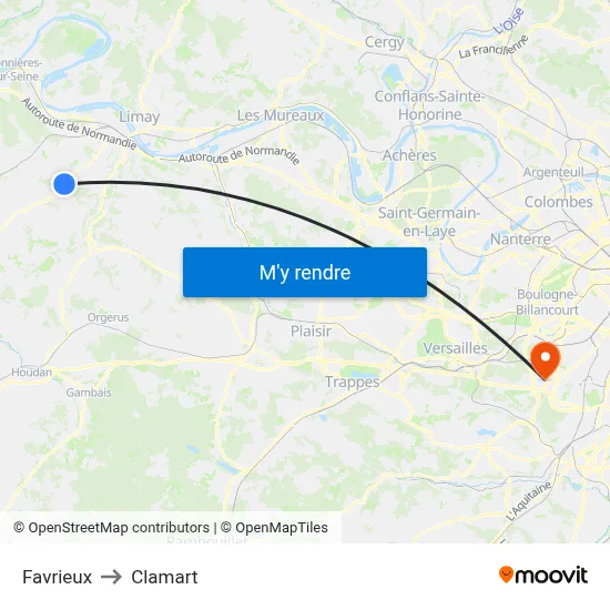 Favrieux to Clamart map