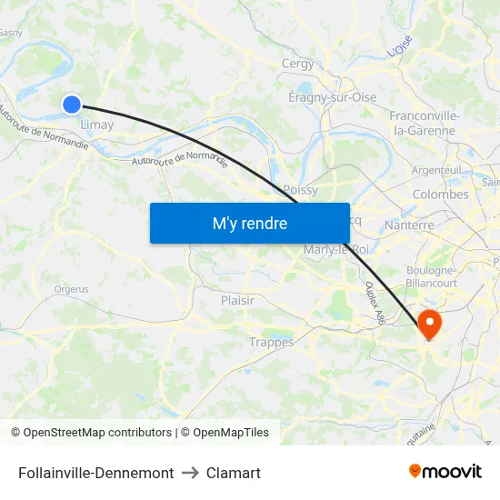 Follainville-Dennemont to Clamart map